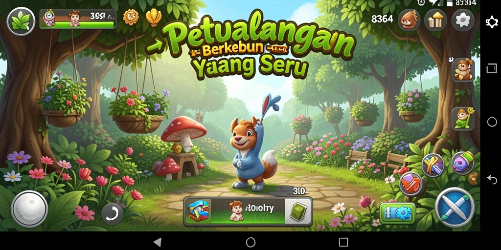 Tampilan cerah dari game farming 8364 yang penuh tanaman.