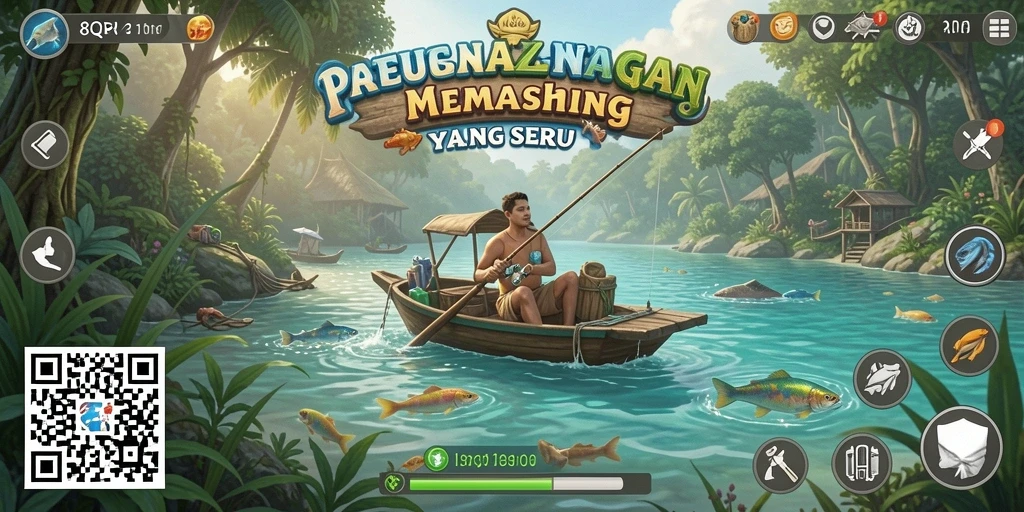 Screenshot gameplay 8QR menampilkan aksi memancing yang mendebarkan.