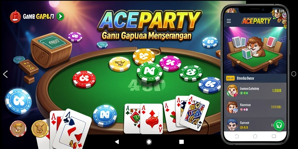 Screenshot utama ACEPARTY menampilkan gameplay Gaple yang seru dan interaktif.