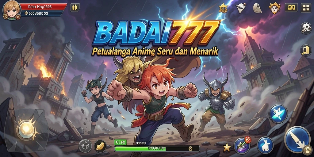 Screenshot dari BADAI777 menampilkan aksi seru dengan karakter anime.
