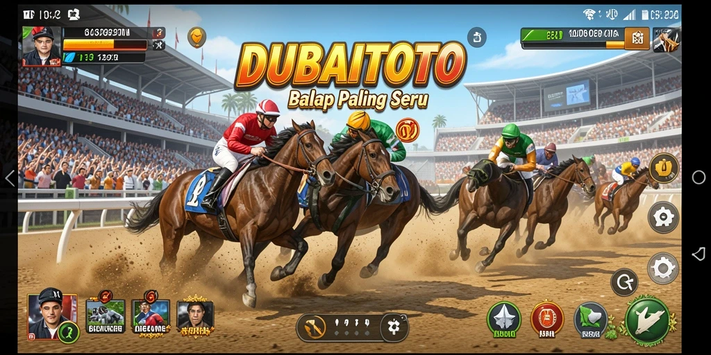 Screenshot gameplay DUBAITOTO menunjukkan kecepatan balapan yang mendebarkan.