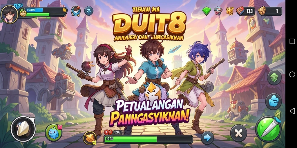 Tangkapan layar gameplay DUIT8 dengan karakter anime yang menakjubkan.