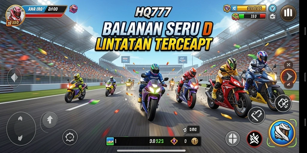 Tangkapan layar utama menampilkan adegan balapan yang intens dan mobil yang cepat.