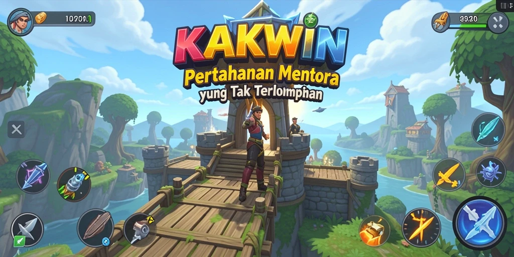 Screenshot gameplay KAKWIN yang menunjukkan aksi menara pertahanan.