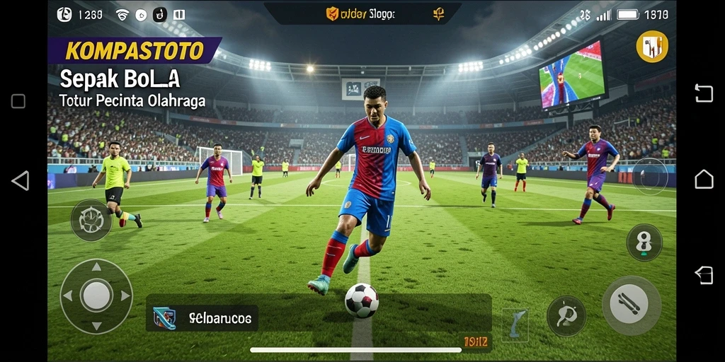 Tampilan gameplay seru dalam KOMPASTOTO dengan aksi sepak bola mendebarkan.