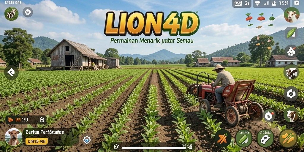 Tampilan gameplay LION4D yang menarik dan penuh warna saat bertani.