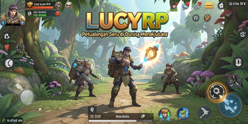 Tampilan gameplay LUCKYRP dengan karakter menjelajah dunia petualangan.