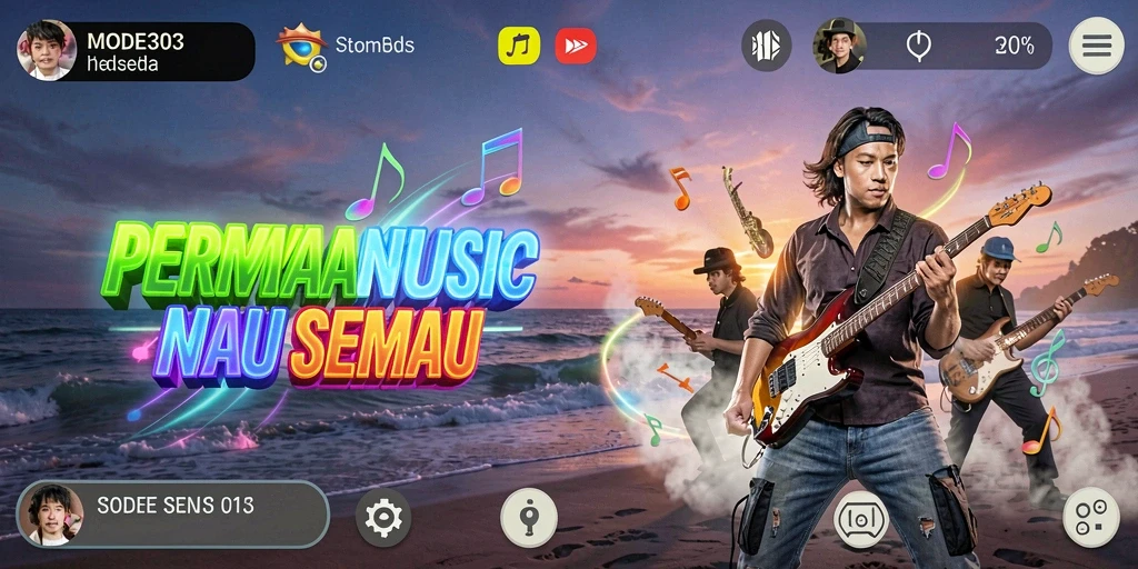 Tampilan gameplay MODE303 dengan tantangan musik yang seru.