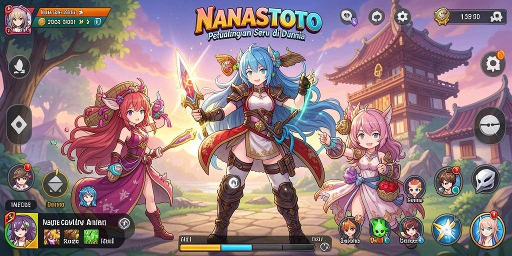 Tampilan gameplay NANASTOTO dengan karakter anime yang mengesankan.