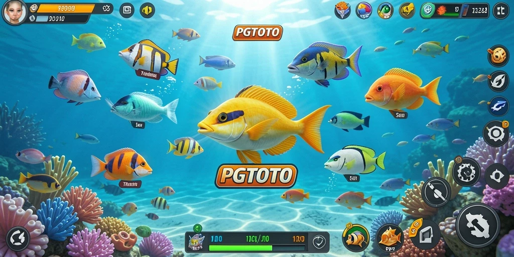 Tangkapan layar utama PGTOTO menampilkan aksi seru menembak ikan.