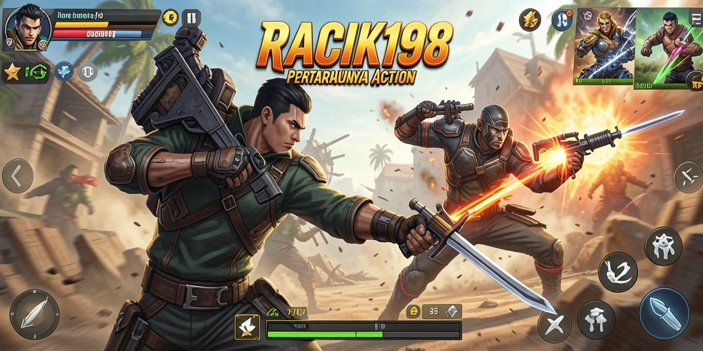 Tampilan gameplay seru RACIK198 dengan aksi menarik dan pertarungan seru.
