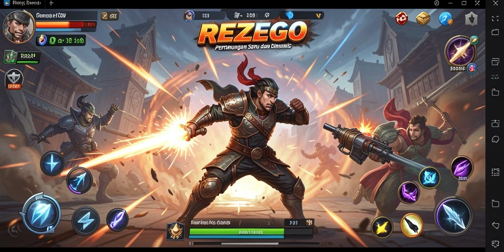 Tampilan seru gameplay fighting di REZEGO dengan karakter yang menakjubkan.